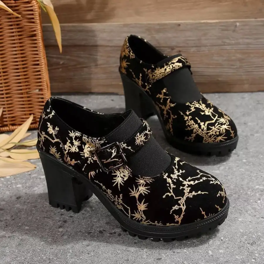 Round Toe Block Heels Pumps