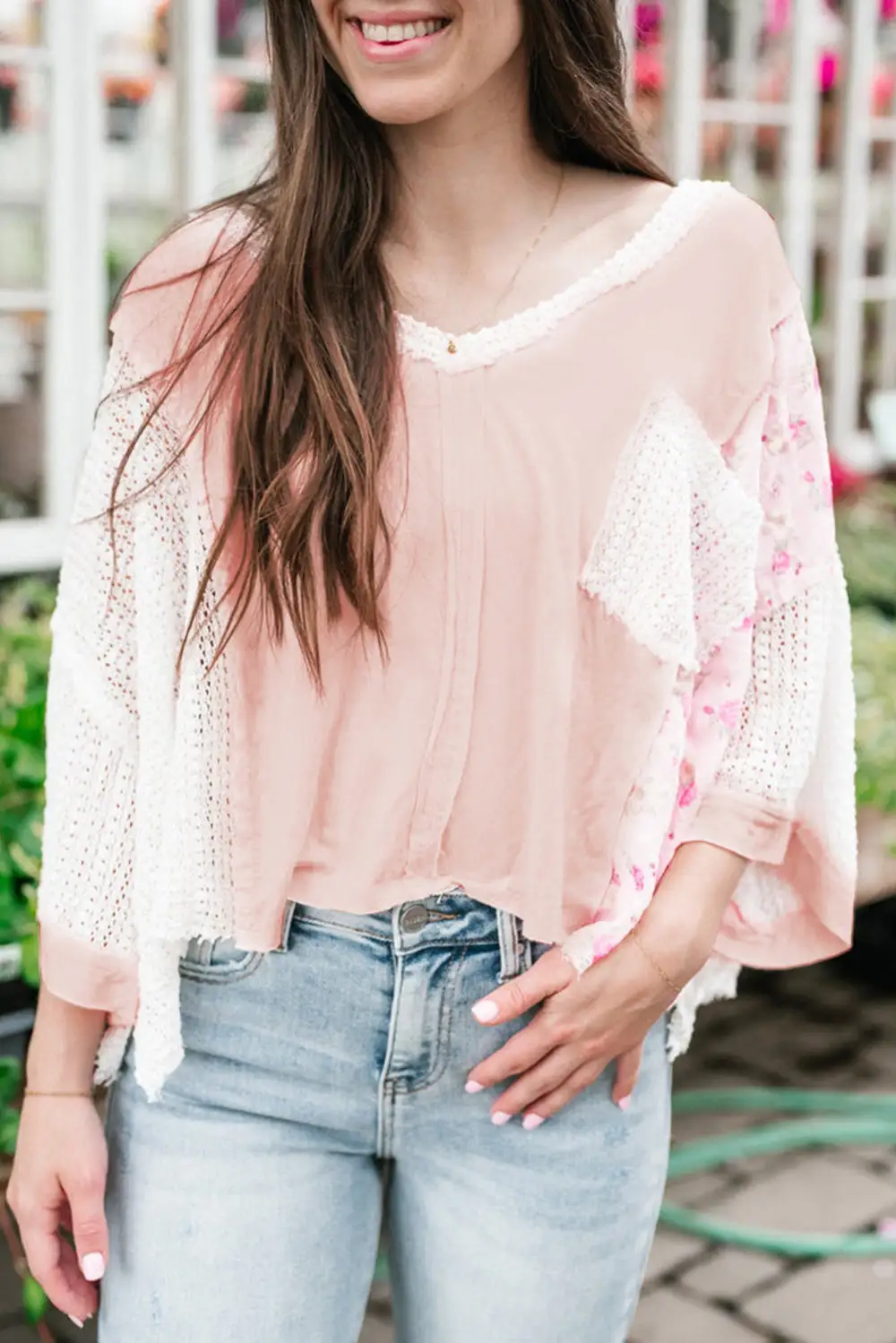 Clean Floral Lace Detail Blouse