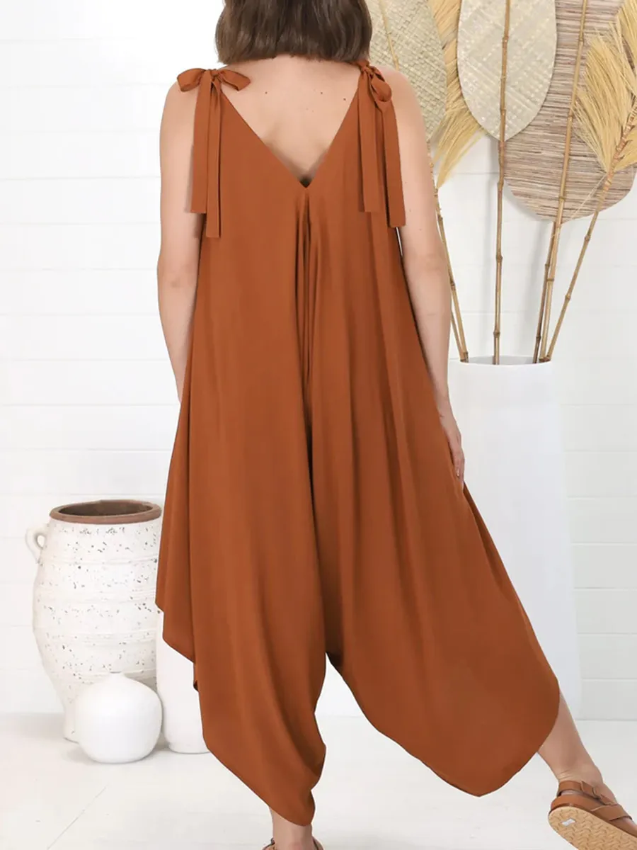 Brown Bohemian broadleg vacation jumpsuit