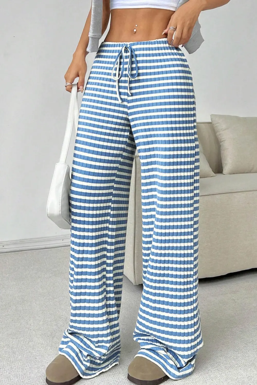 Striped Cotton Drawstring Pants