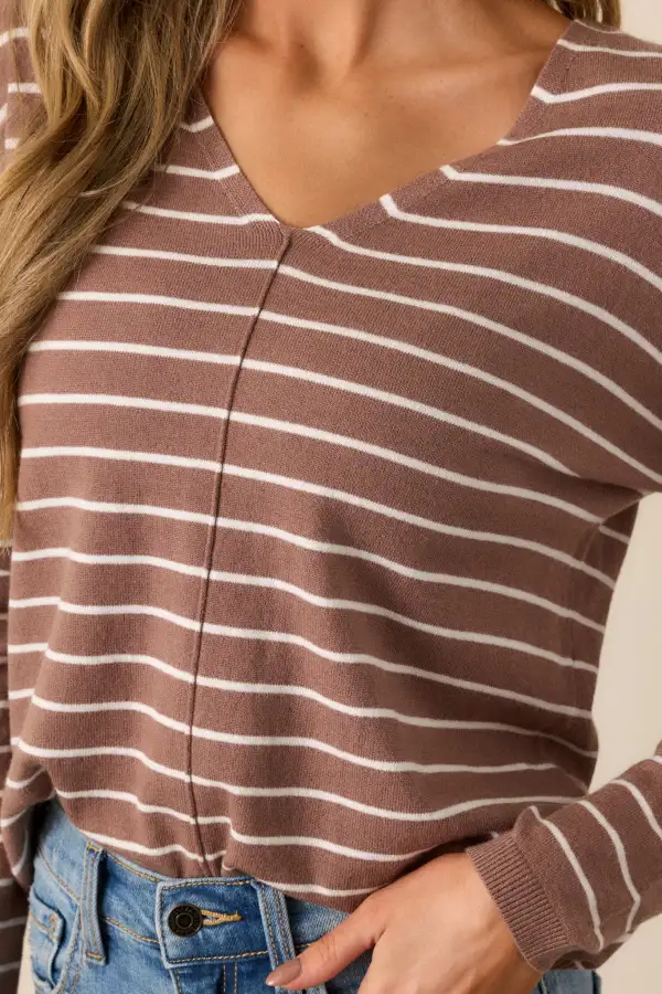 Unapologetically You Light Mocha Stripe Sweater Top