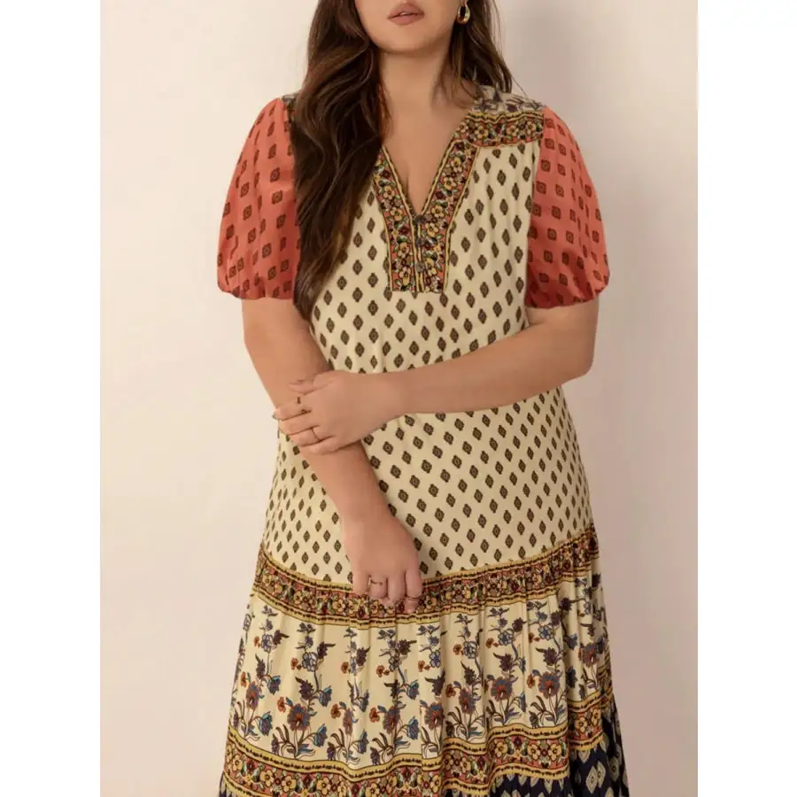 Plus Size Ruched Short Sleeve Midi Dress
