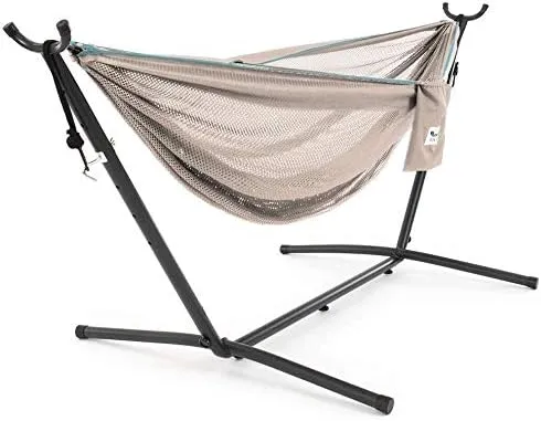 Double Cotton Hammock with Space Saving Steel Stand, Tropical (450 lb Capacity - Premium Carry Bag Included)