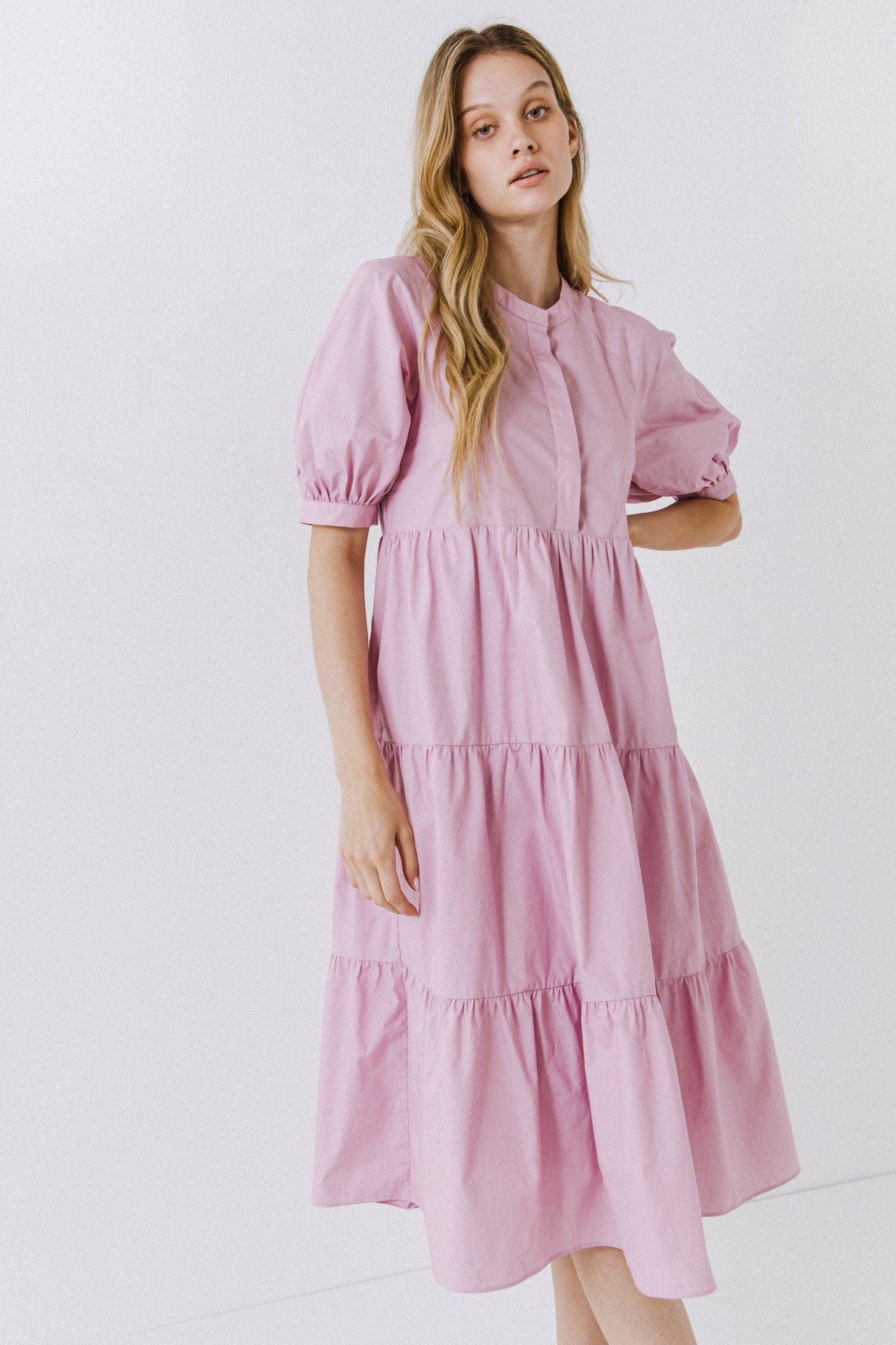 Short Puff Sleeve Midi Dress