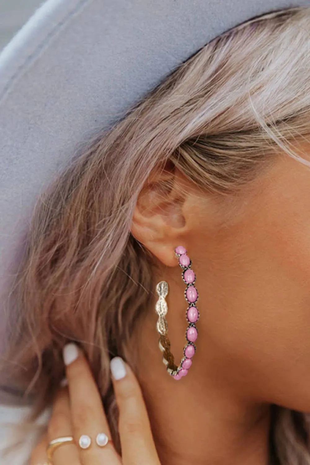 Gem Inlay Curved Earrings