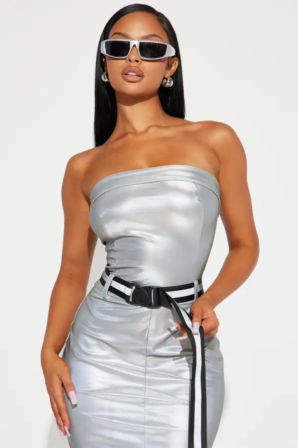 Put In Work Reflective Maxi Dress - Silver
