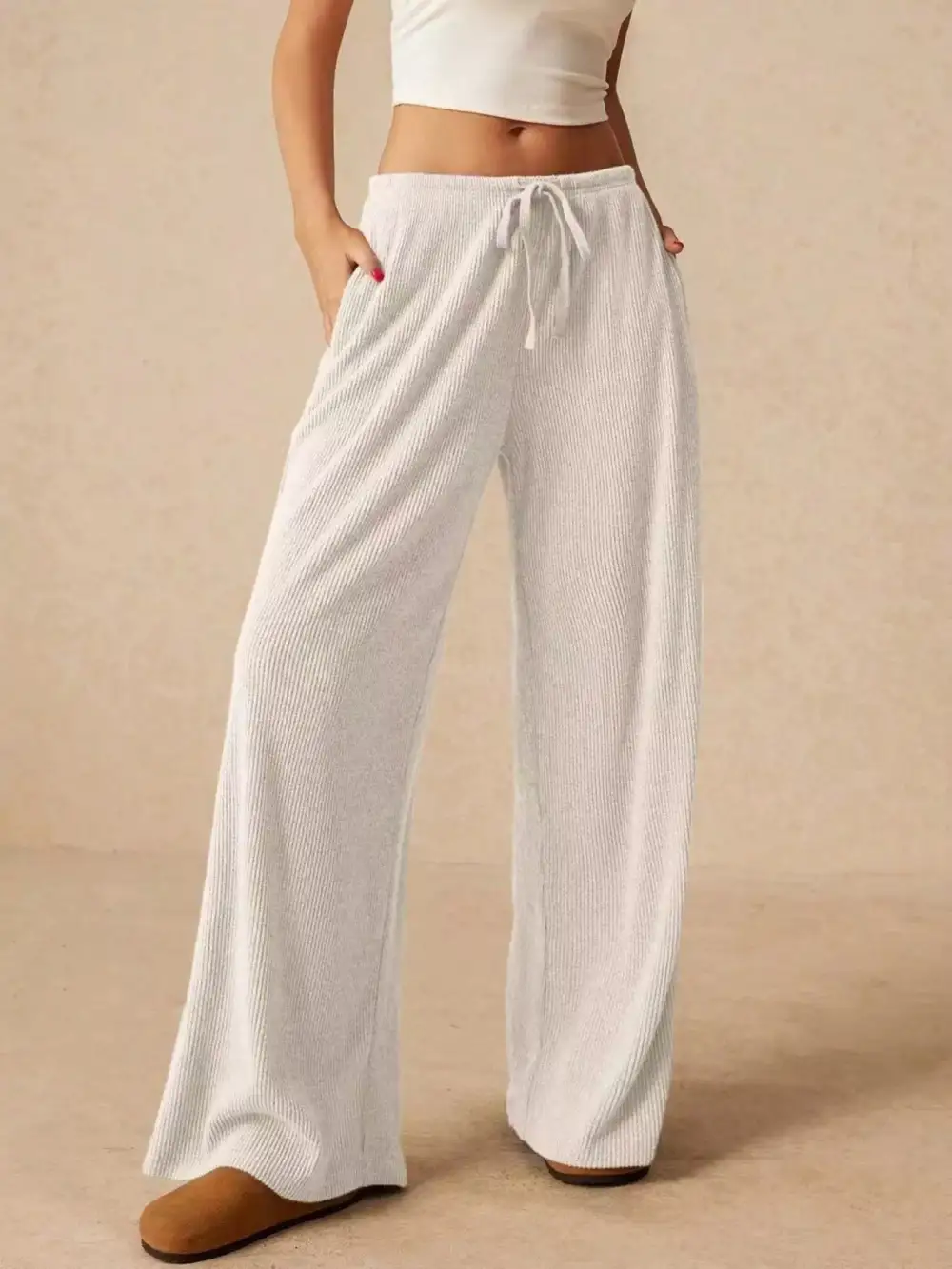 Polished Drawstring Wide Leg Pants