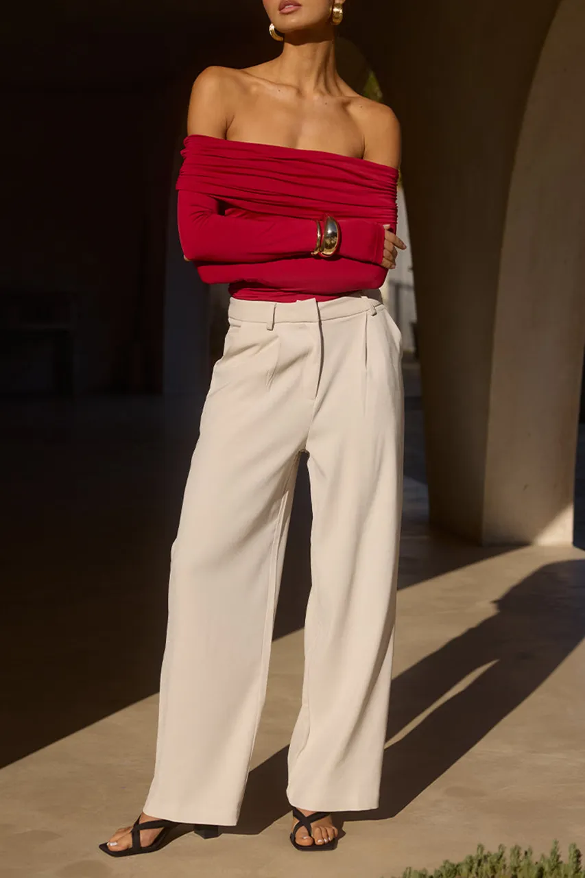 Silky Fabric Straight-Leg Pants