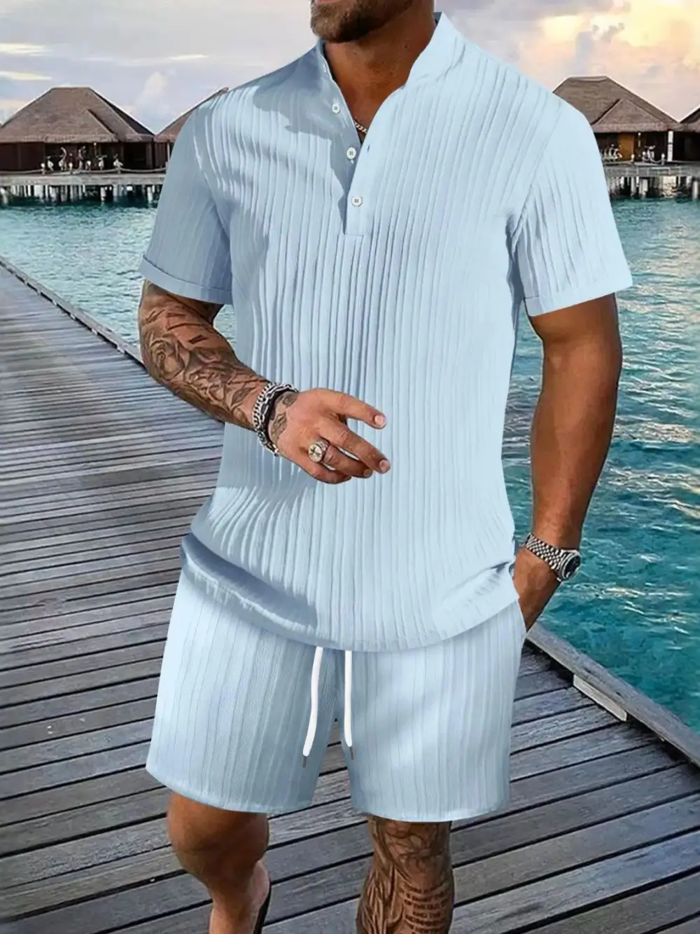Cotton Blend Button Detail Casual Set
