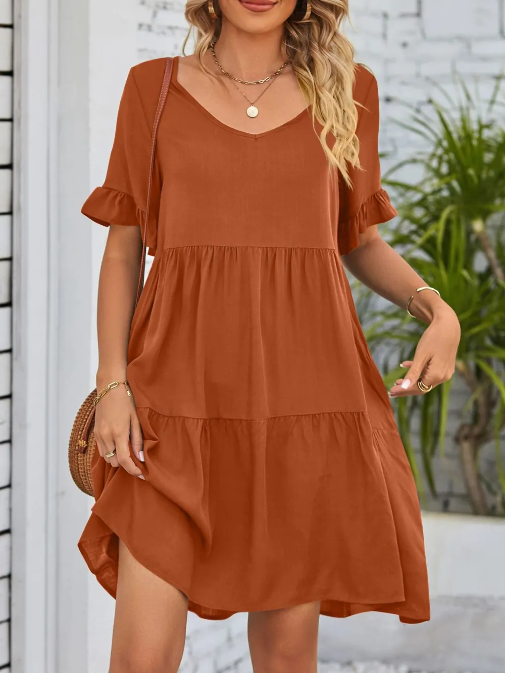 Relaxed Shape Ruffle Tiered Mini Dress