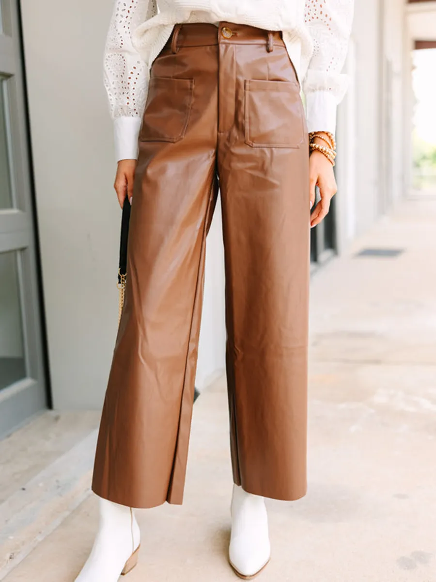 Brown Faux Leather Pants