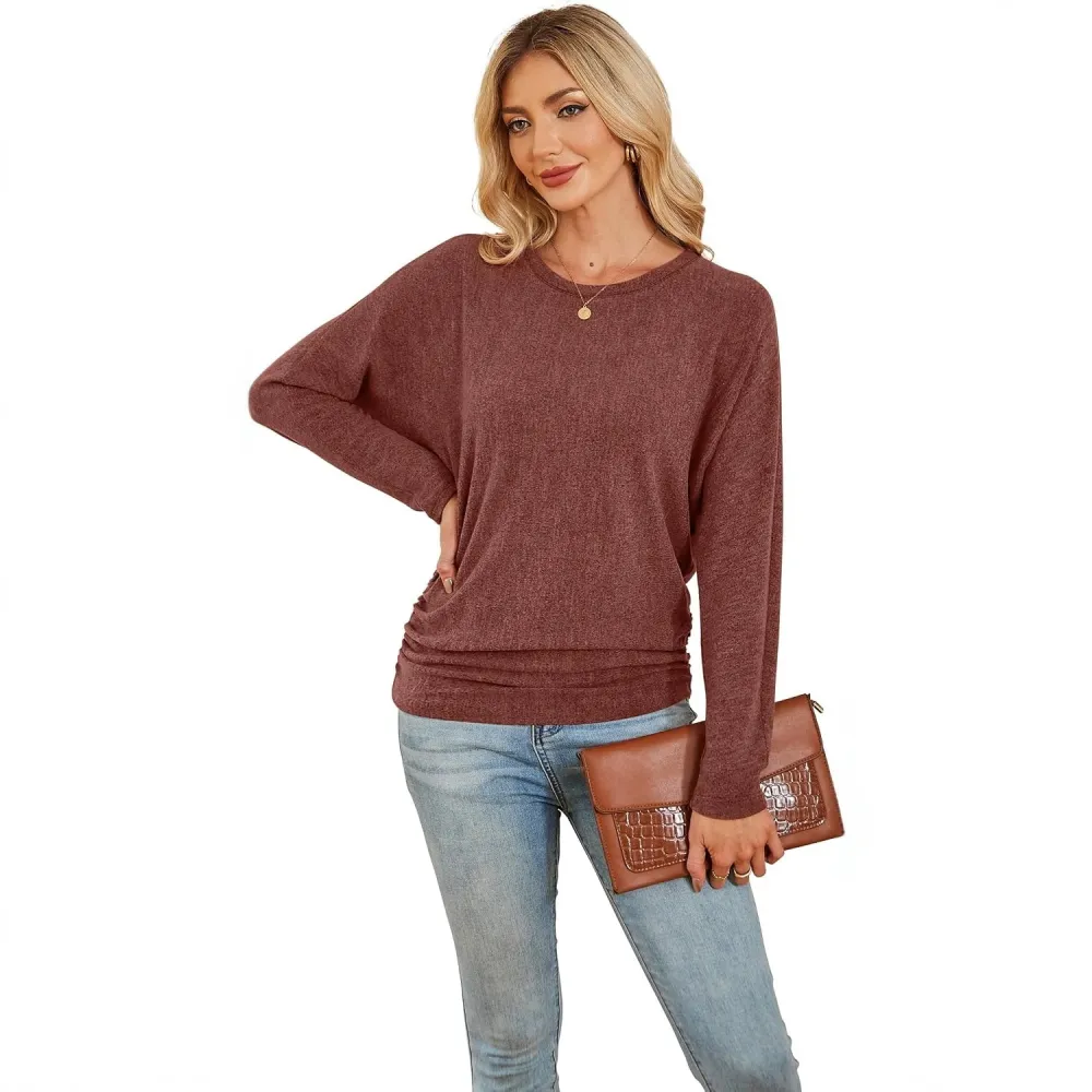 Women's Long Sleeve Ruffle Blouse, Fall Top, Lightweight Sweater