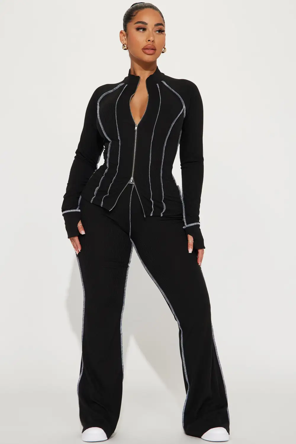 Carlie Ribbed Pant Set - Black