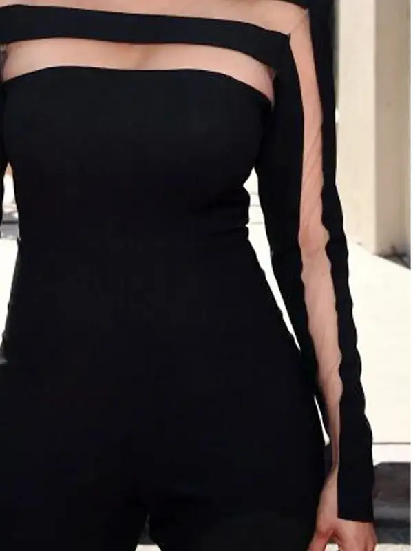Long Sleeve Slim Fit Mesh Panel Detail High Neck T-Shirt