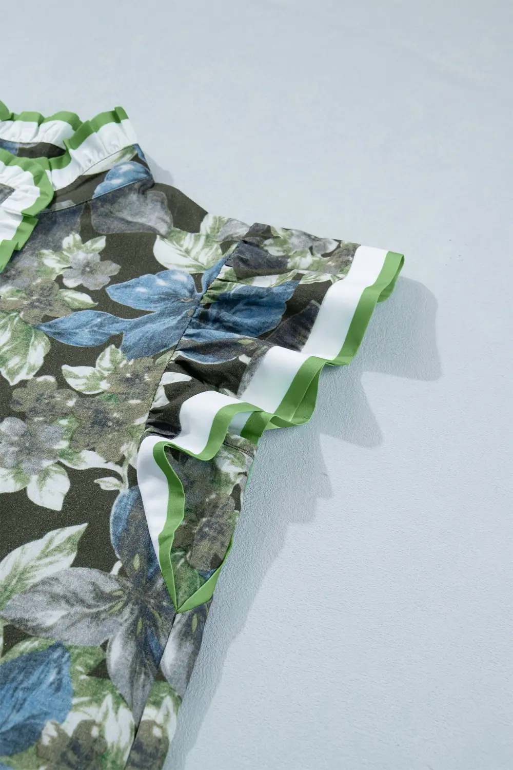 Green Ruffled Short Sleeve Floral Summer Blouse