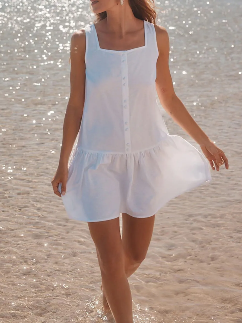 Basic Minimalist Bohemian Style Solid Color Dress