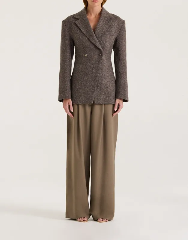 Gray Taupe Double-Breasted Blazer