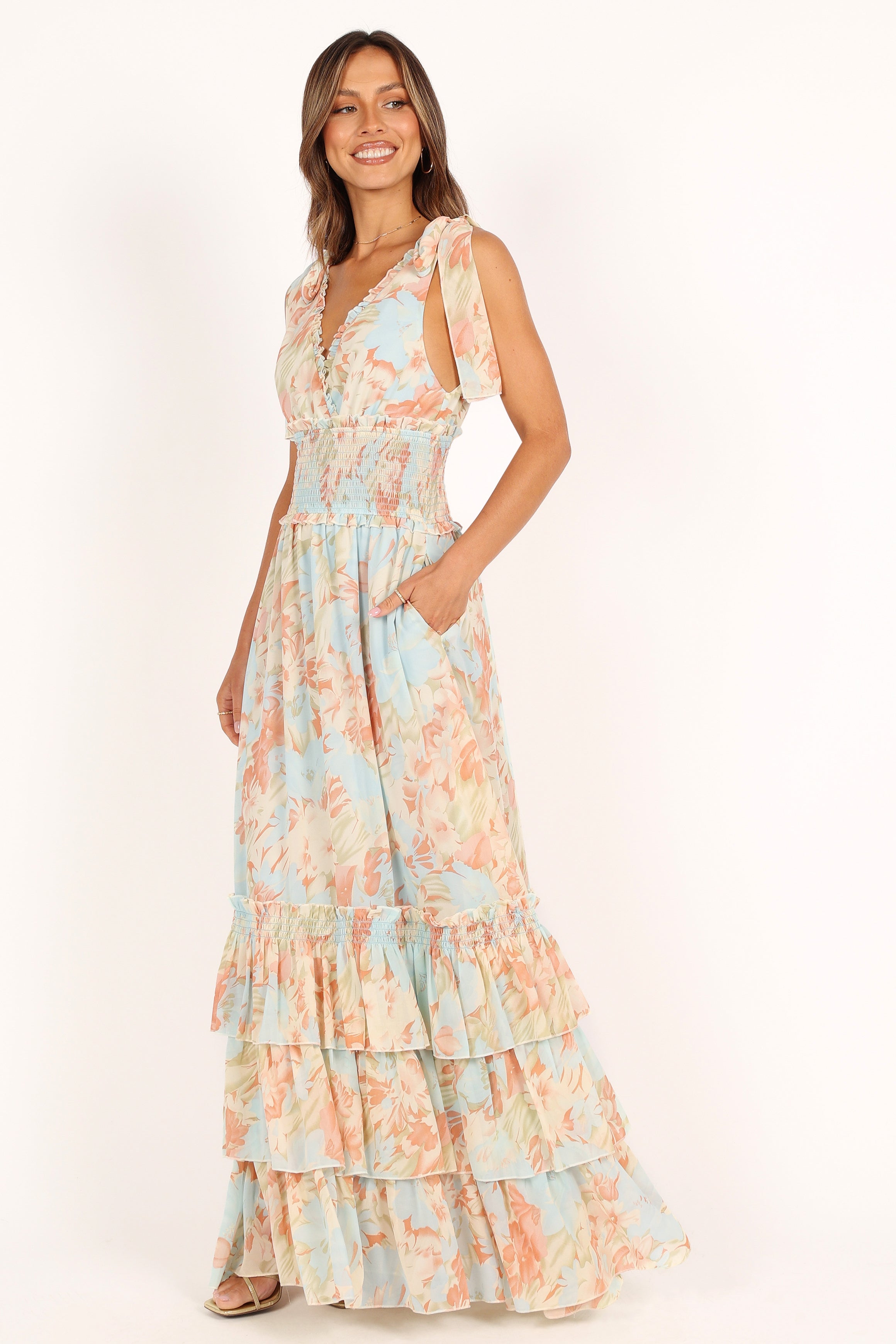 Christabel Tiered Maxi Dress - Blue Floral