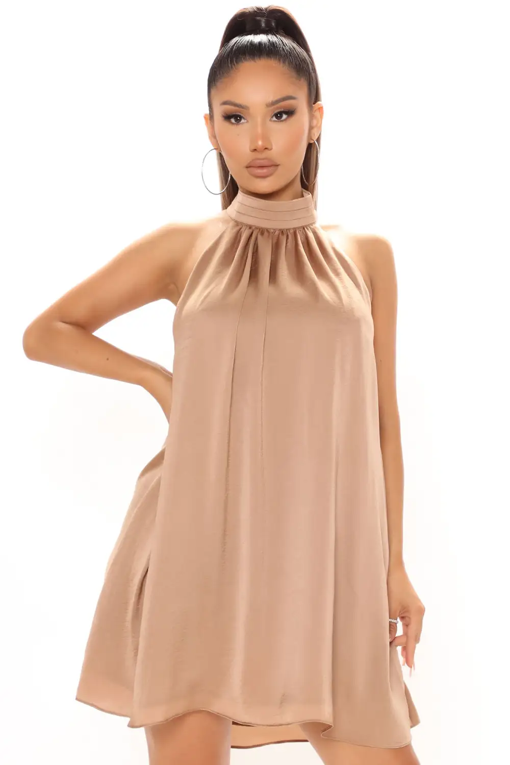 Jenine Satin Mini Dress - Mocha
