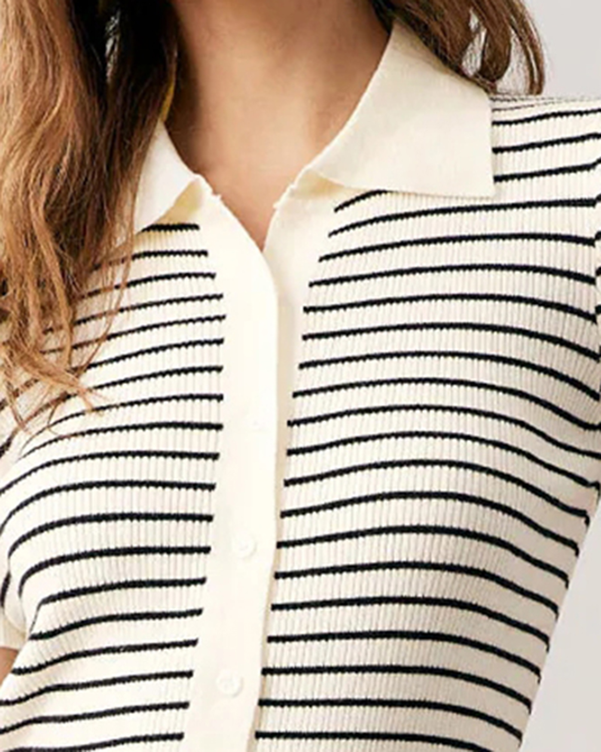 The Lapel Button Up Striped Knit Top