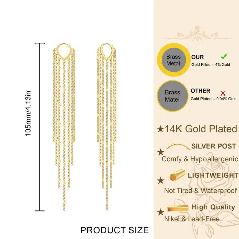 Gold Plated Long Tassel Earrings for Women
