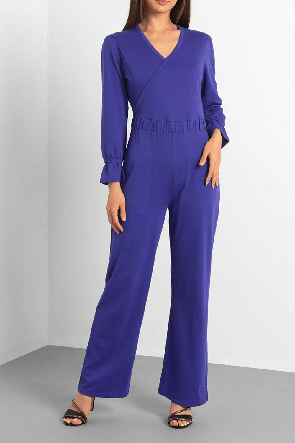 V-Neck Ruffle Sleeves Ladies Trousers Jumpsuit