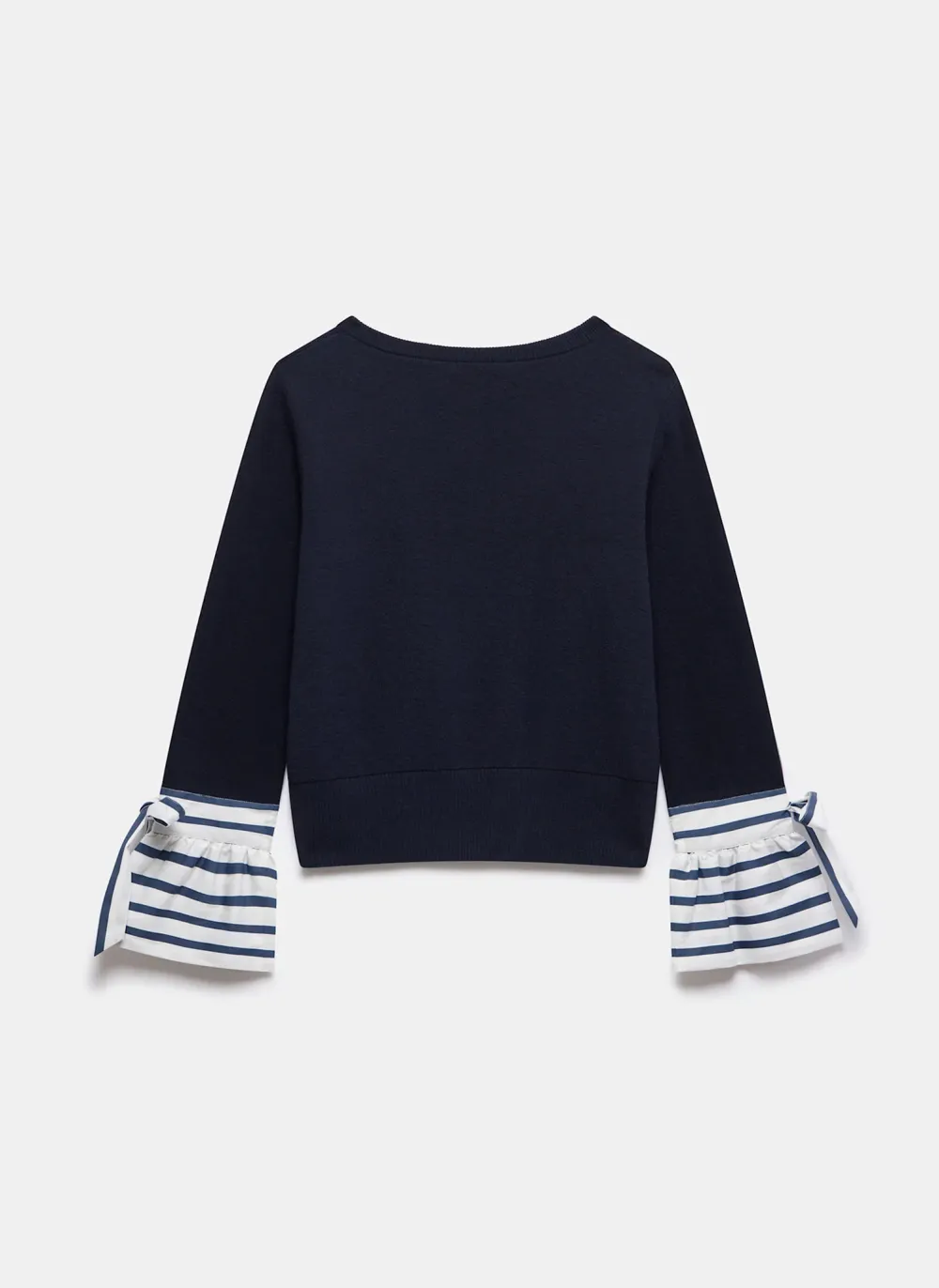 Casual Style Navy Cotton Striped Cuff Jumper