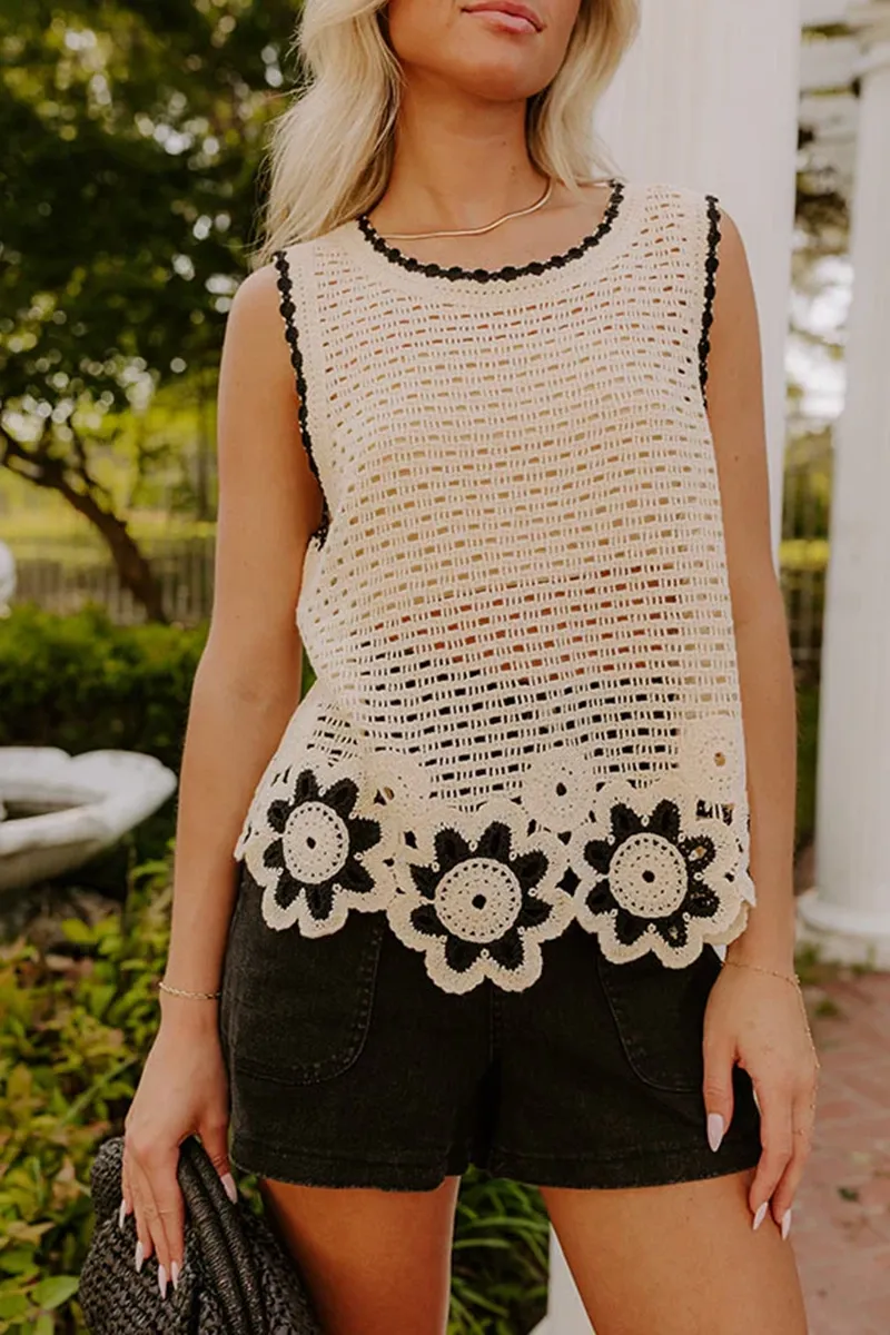 Pastoral Knitted Floral Hollow Women's Vest