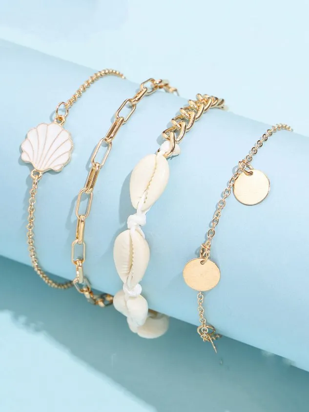 Round Coin Shell Anklet Set