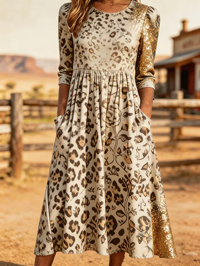 Women's Western Style Leopard Print Art Flash Print Dress