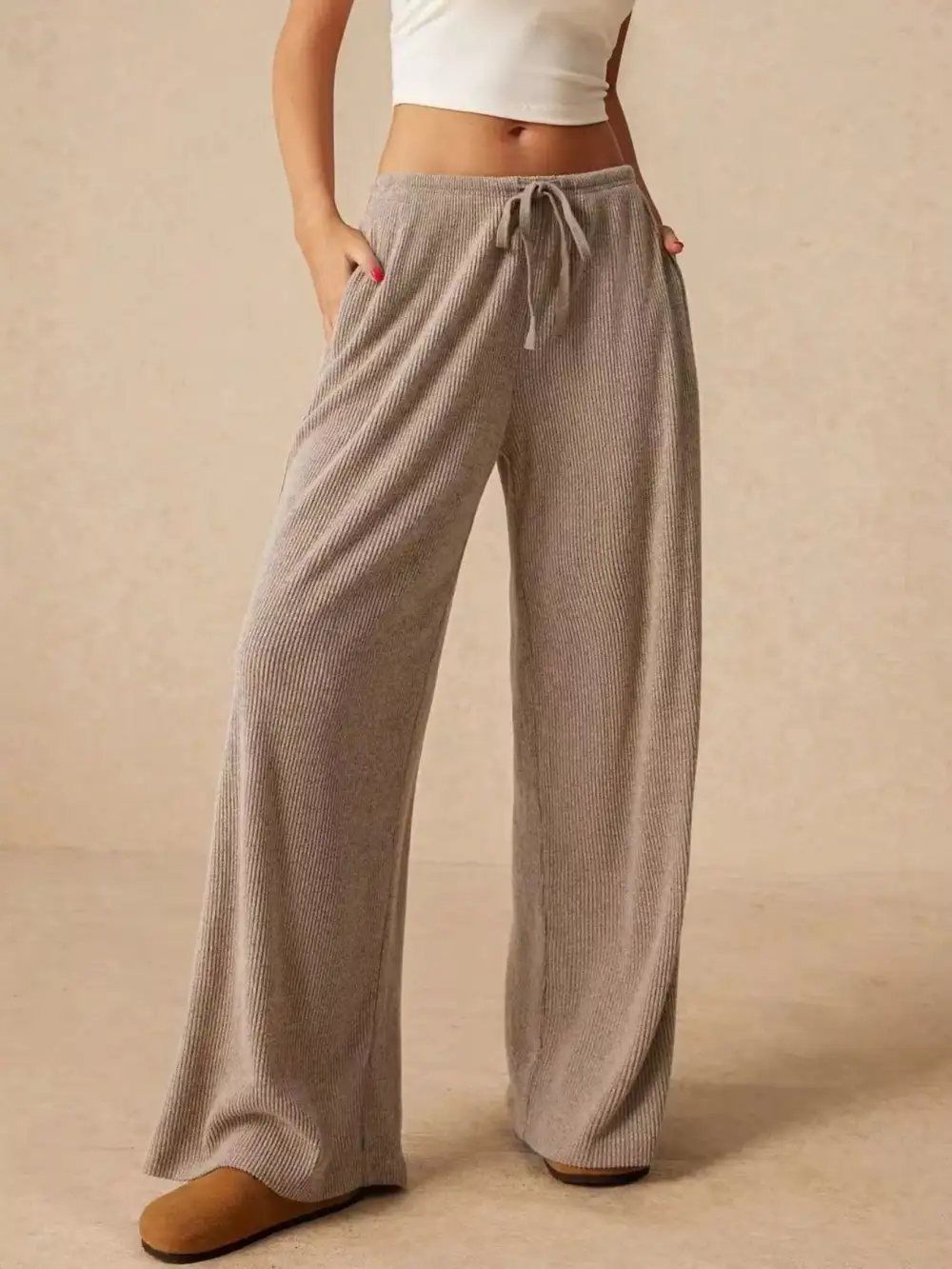 Polished Drawstring Wide Leg Pants