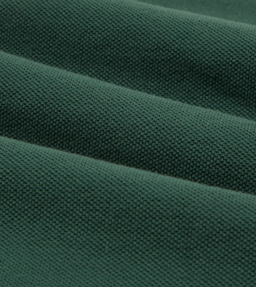 Green Pique Cotton Long-Sleeve Polo Shirt Plain