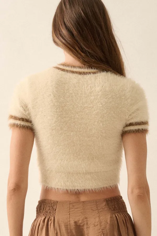 Bow Me Away Fuzzy Knit Short-Sleeve Sweater