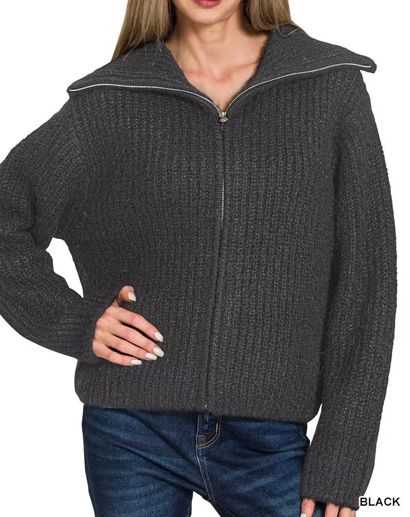 High Neck Full Zip Sweater Cardigan