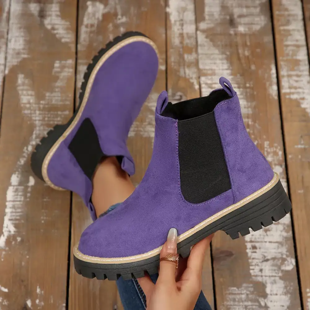 Modern Round Toe Block Heel Boots