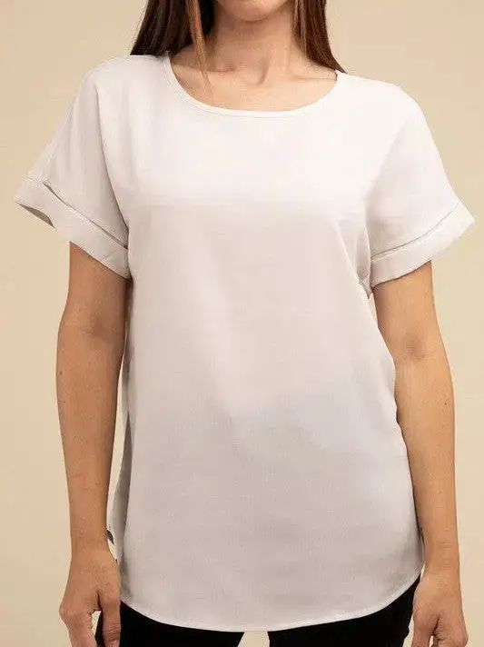 Sweet Basics Rolled Sleeve Boat Neck Top