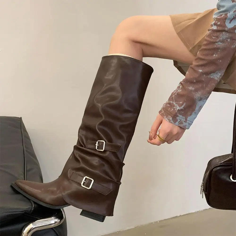 Korean Style Slouch Buckle Boots