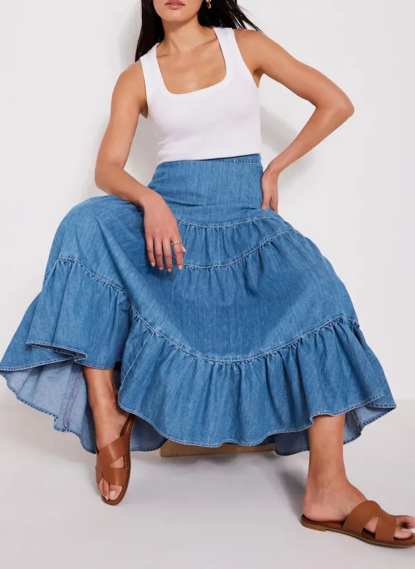 Casual Style Denim Maxi Skirt