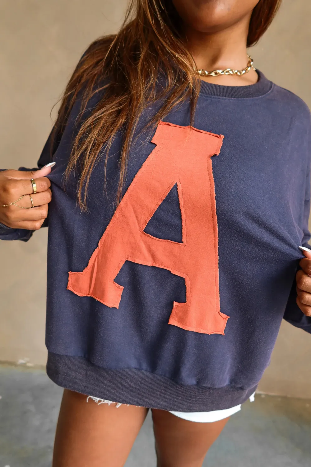 Letter A Patch Long Sleeve Sweatshirt