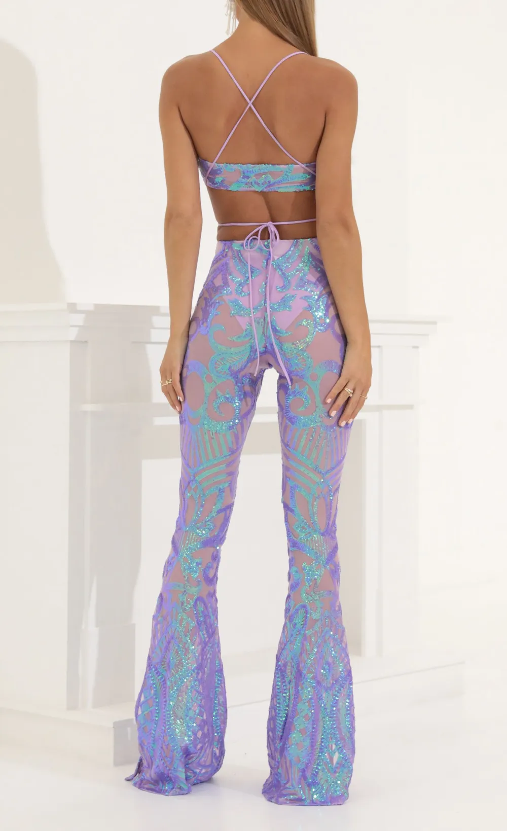 Sequin Two Piece Set in Purple Iridescent