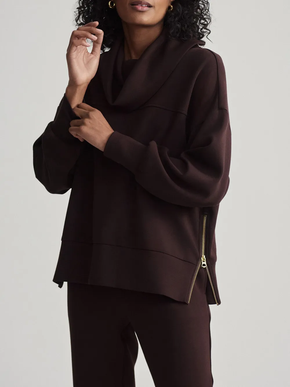 Elegant Cowl-Neck Loose-Fit Sweatshirt