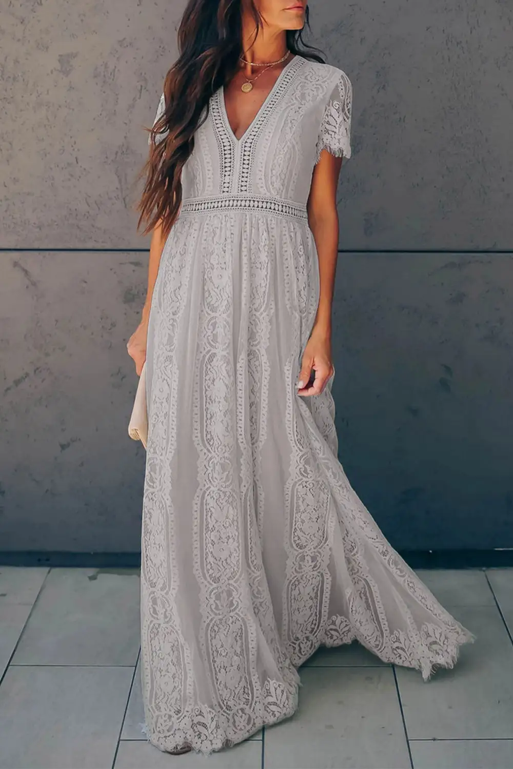 V-Neck Lace Maxi Dress