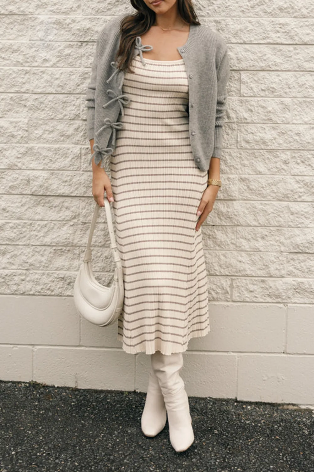 HENRY STRIPED MIDI DRESS - BLACK BEIGE