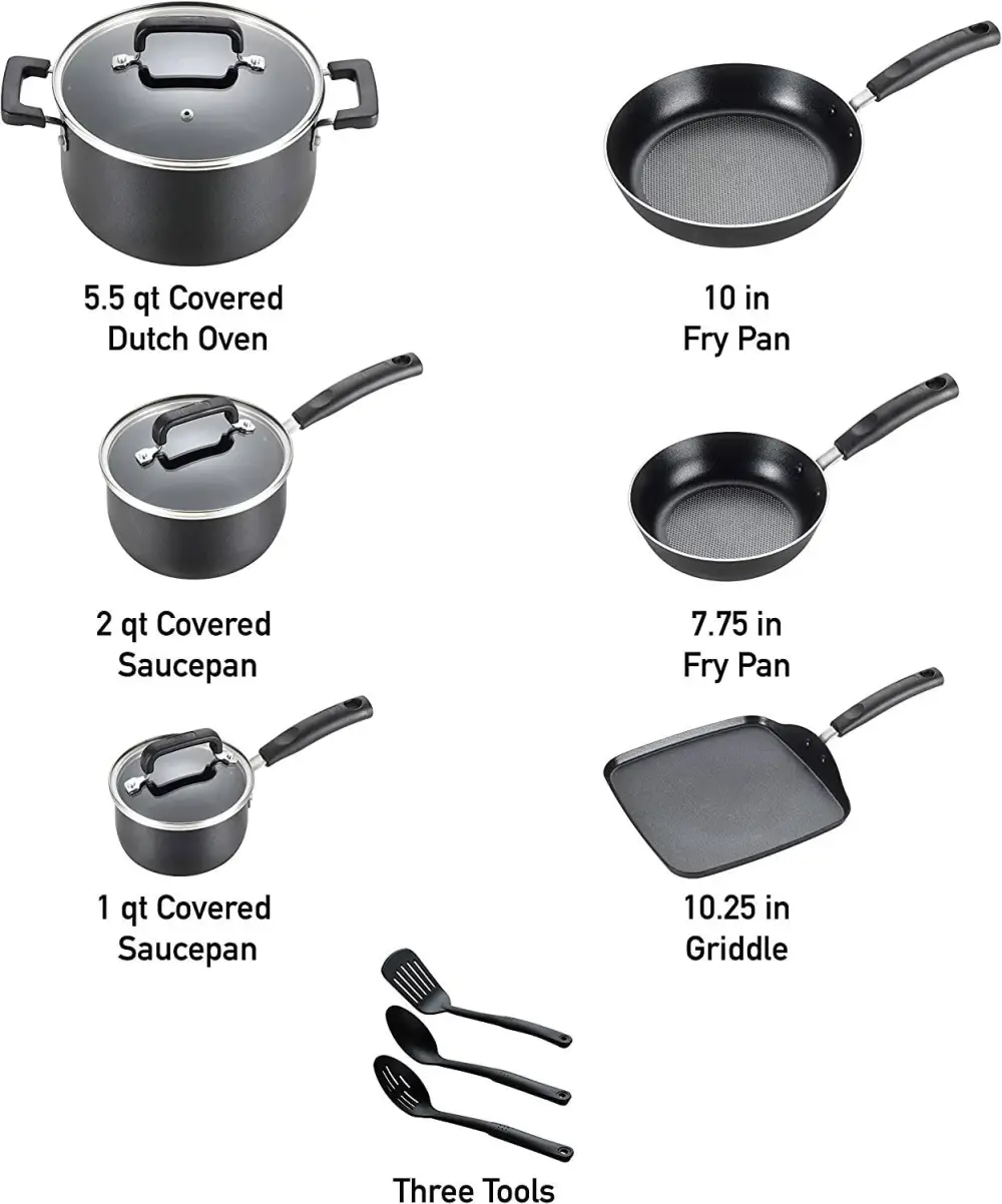 Signature Nonstick Cookware Set 12 Piece Pots and Pans, Dishwasher Safe Black