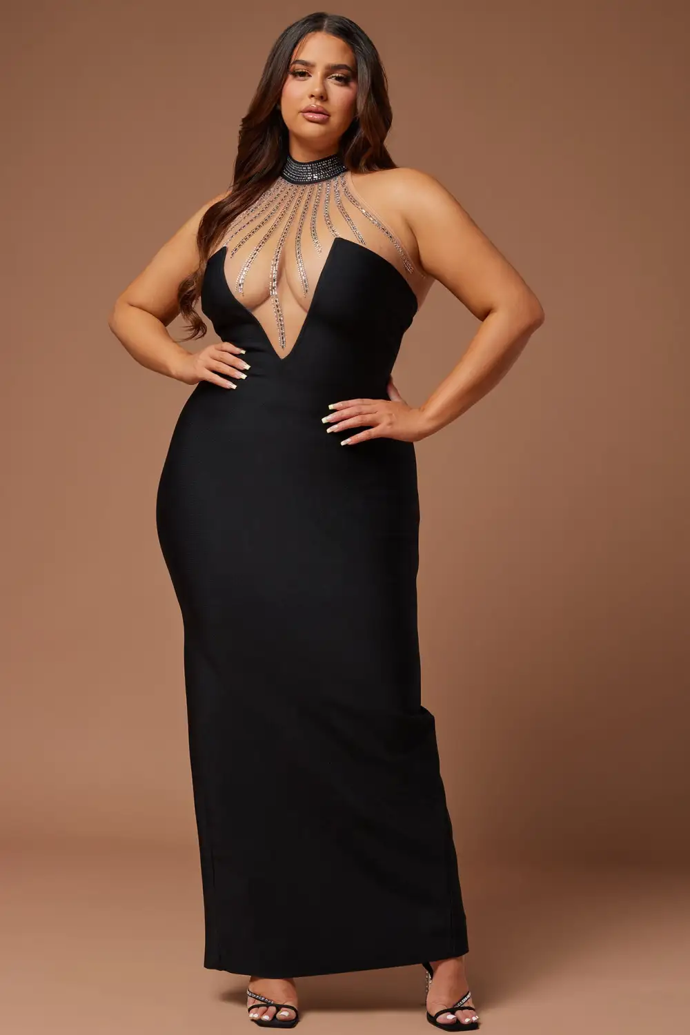 Lina Embellished Bandage Maxi Dress - Black