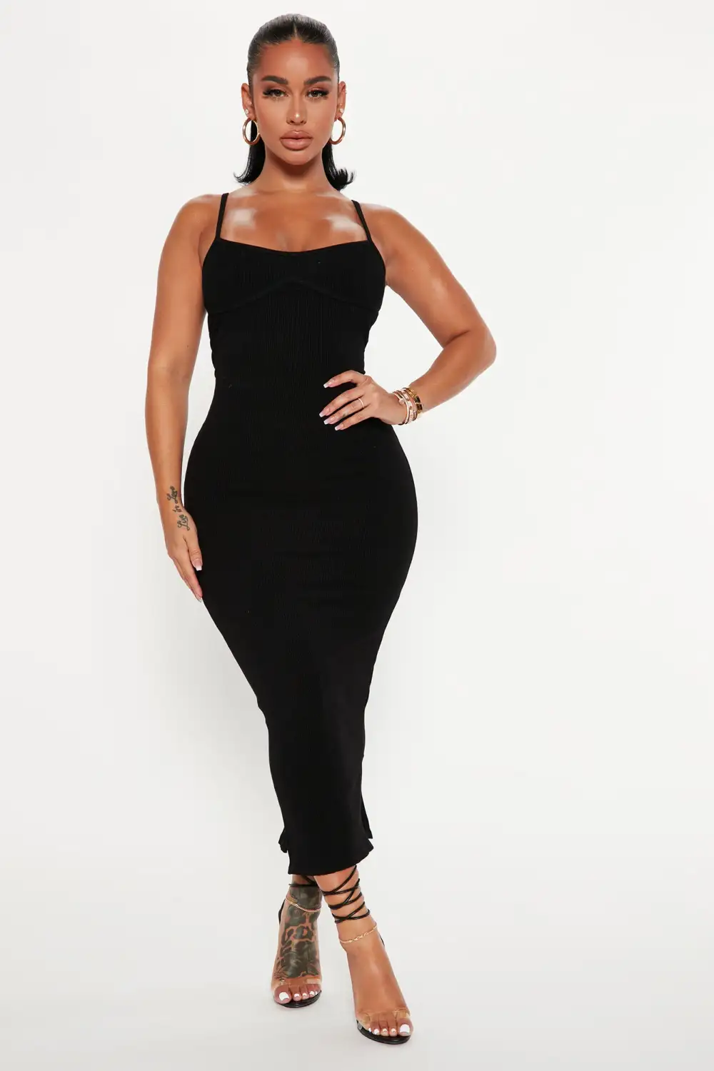 Mercedes Snatched Midi Dress - Black
