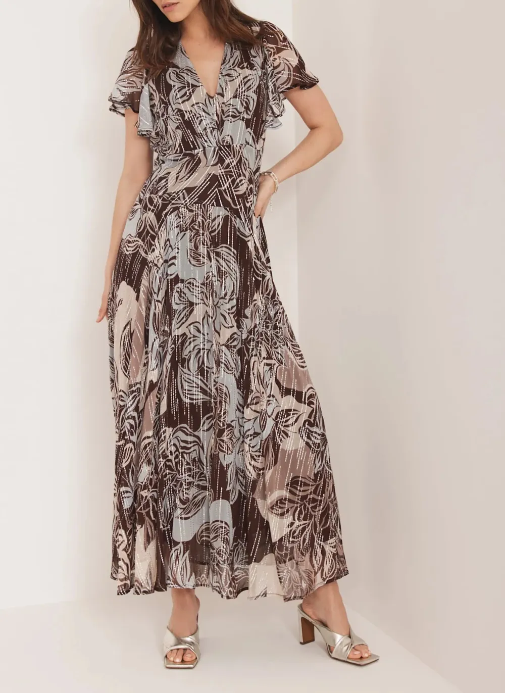 Casual Style Brown Floral Print Maxi Dress