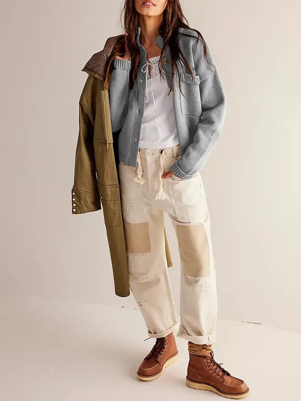 Knit Upright Collar Cardigan
