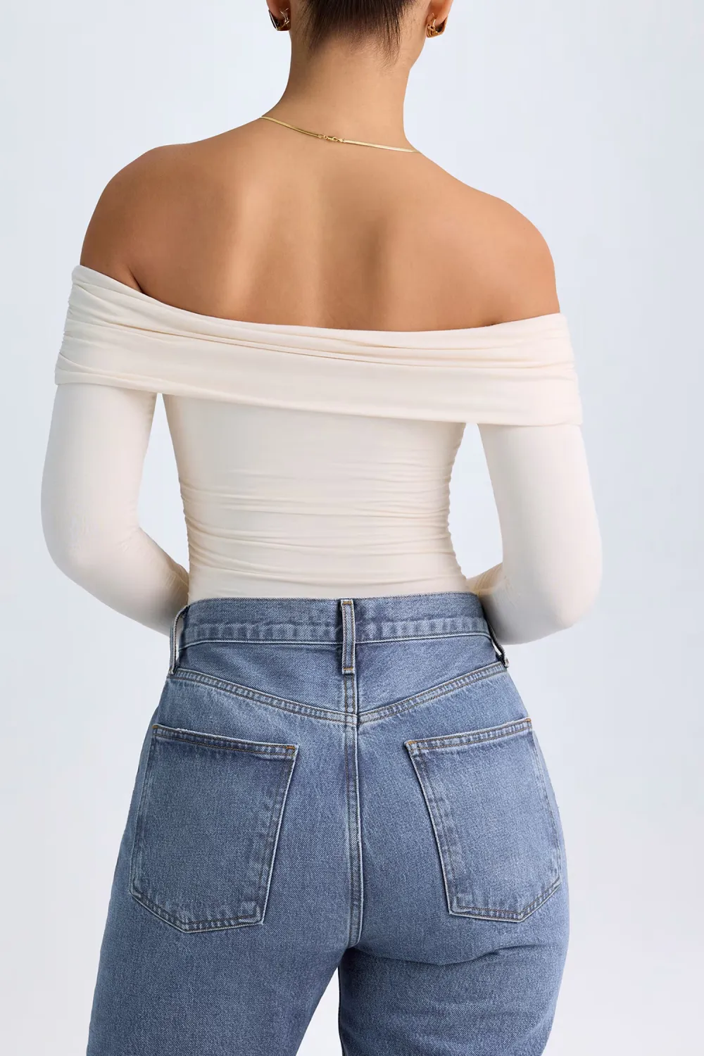 Long Sleeve Off Shoulder Ruffled Women's Fitted Bodysuit