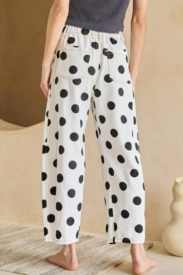 Modern Polka Dot Print Bow Detail Pocketed Jeans